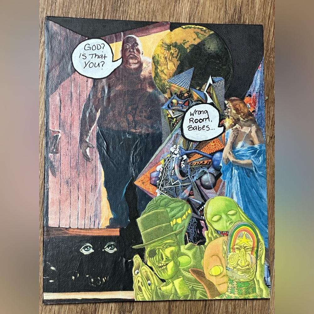 8x10 collage art on canvas panel comic comedy art drag